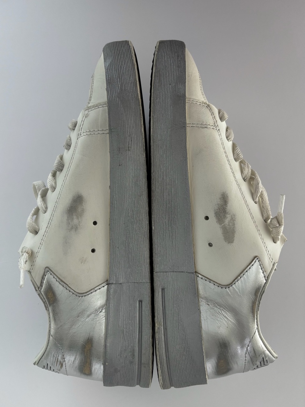 Golden Goose Stardan White Silver Star Distressed Sneakers - Made in Italy - Picture 12 of 13